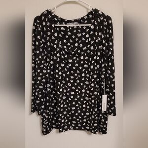 Chico's Touch Of Cool Square Neck Black and White Women's Top 3/4 Sleeve Size 4